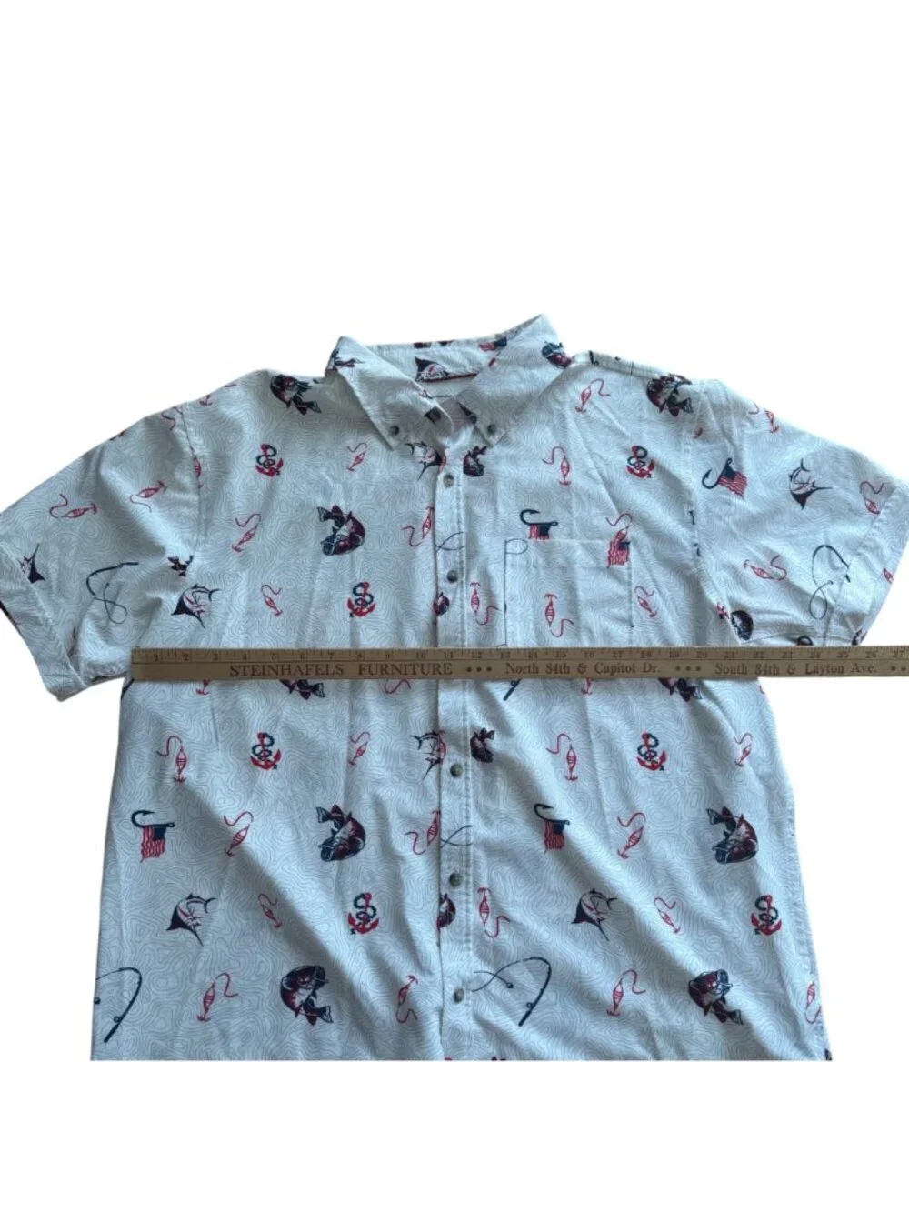 Canada Weather Gear Men's Button Front Shirt XL White Allover Fishing Print
